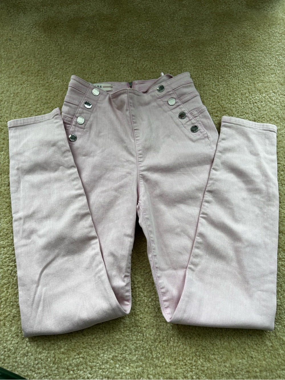 Guess Light Pink Skinny Jeans with Sailor Button Detail